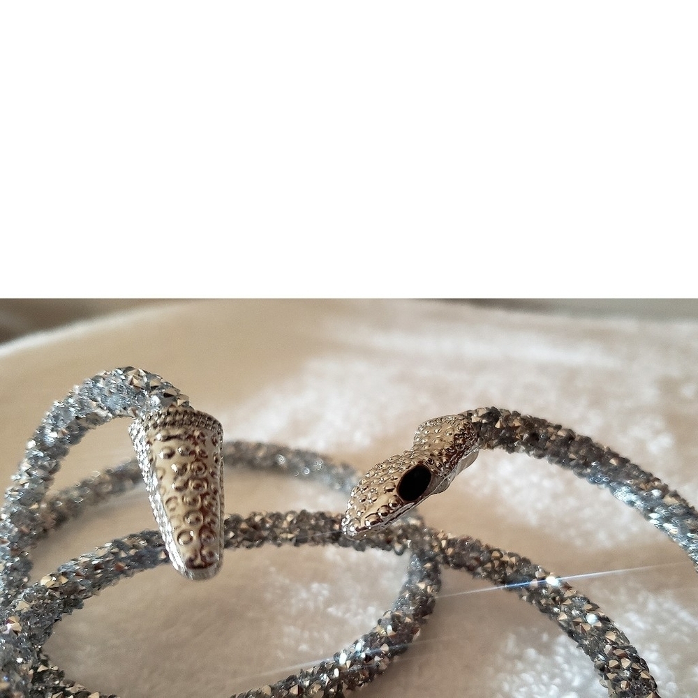 Y2K Silvertone Sparkly Snake Choker Wraparound Boho Fashion Trendy Necklace NEW - Picture 9 of 12